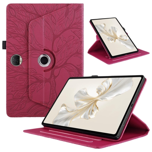 

For Honor Pad 9 Tree Life Embossed Rotation Leather Tablet Case(Red)