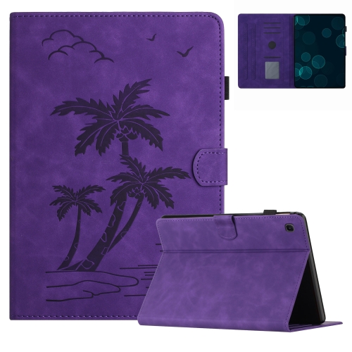 

For Samsung Galaxy Tab A7 Lite 8.7 T220/T225 Coconut Tree Embossed Leather Tablet Case(Purple)