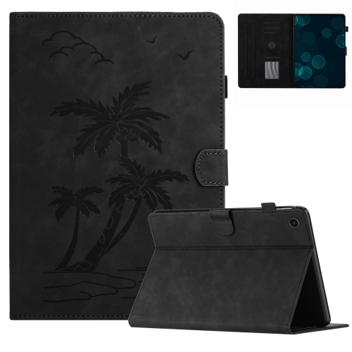 

For Samsung Galaxy Tab A9 X110/X115 Coconut Tree Embossed Leather Tablet Case(Black)