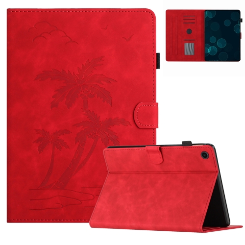 

For Samsung Galaxy Tab A8 10.5 2021 X200/X205 Coconut Tree Embossed Smart Leather Tablet Case(Red)