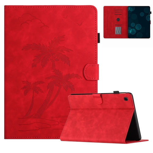 

For Samsung Galaxy Tab S6 Lite P610/P615 Coconut Tree Embossed Smart Leather Tablet Case(Red)