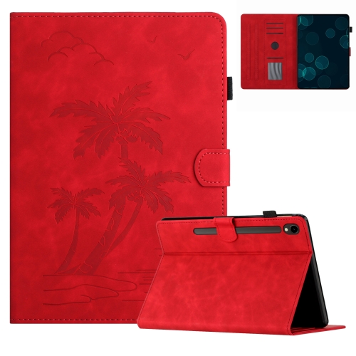 

For Samsung Galaxy Tab S9 X710/X716B/X718U Coconut Tree Embossed Smart Leather Tablet Case(Red)