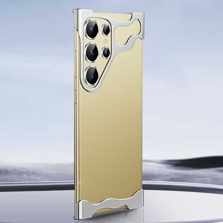 

For Samsung Galaxy S23 Ultra 5G Frameless Metal Corner Pad Phone Case with Lens Film(Silver)
