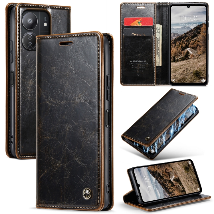 

For Xiaomi Redmi 13C CaseMe 003 Crazy Horse Texture Flip Leather Phone Case(Coffee)