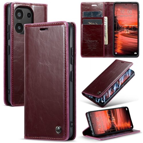 

For Xiaomi Redmi Note 13 4G CaseMe 003 Crazy Horse Texture Flip Leather Phone Case(Mulberry Red)