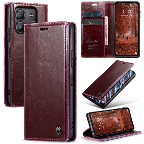 

For Xiaomi Redmi Note 13 5G CaseMe 003 Crazy Horse Texture Flip Leather Phone Case(Mulberry Red)