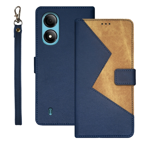 

For ZTE Blade A33S idewei Two-color Splicing Leather Phone Case(Blue)