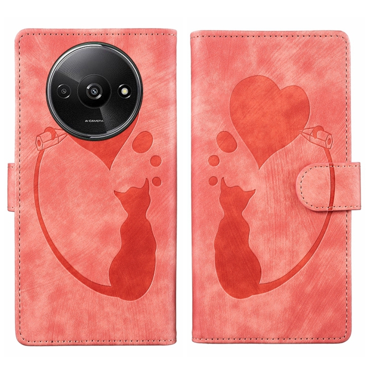 

For Xiaomi Redmi A3 Pen Heart Cat Embossed Leather Phone Case(Orange)