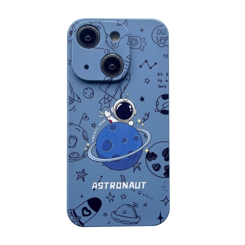 

For iPhone 15 Plus Liquid Silicone Straight Side Phone Case(Blue Astronaut)