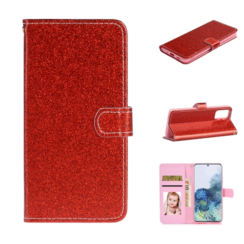 

For Samsung Galaxy Note20 Glitter Powder Horizontal Flip Leather Case with Card Slots & Holder & Photo Frame & Wallet & Lanyard(Red)