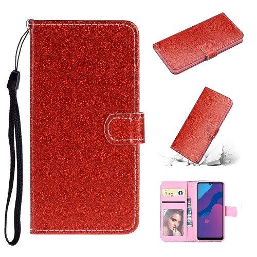 

For Huawei P Smart 2020 Glitter Powder Horizontal Flip Leather Case with Card Slots & Holder & Photo Frame & Wallet & Lanyard(Red)