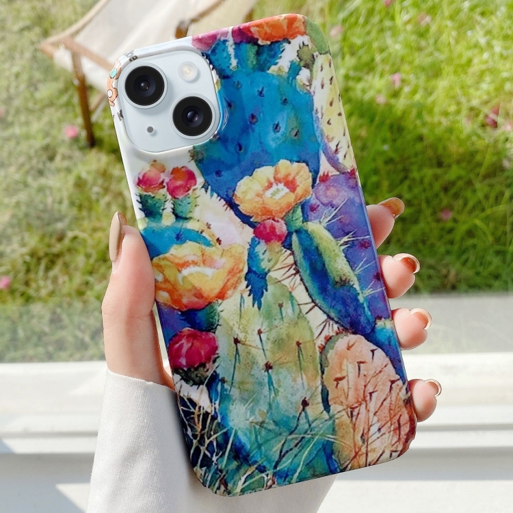 

For iPhone 15 Varnishing Water Stick PC Phone Case(Cactus Spines)