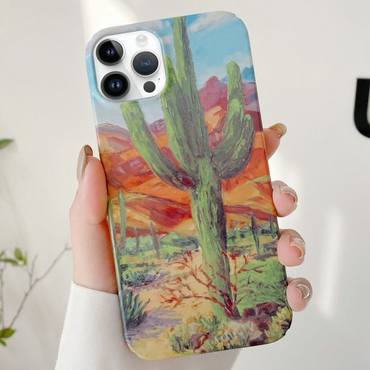 

For iPhone 15 Pro Varnishing Water Stick PC Phone Case(Cactus)