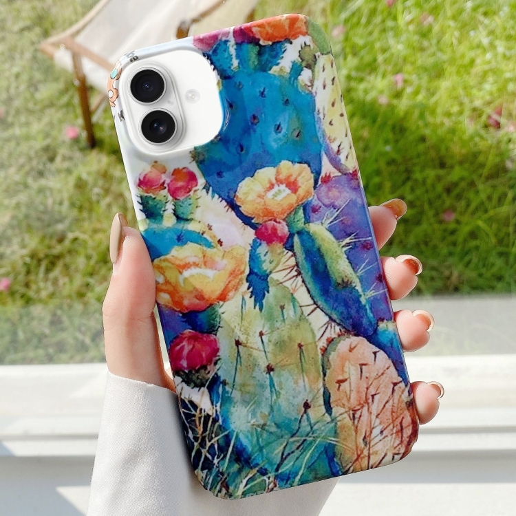 

For iPhone 16 Plus Varnishing Water Stick PC Phone Case(Cactus Spines)