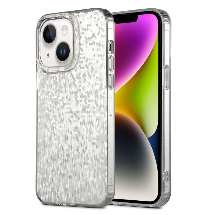 

For iPhone 14 Dynamic Colorful Rhombus Diamond Series PC + TPU Phone Case(White)