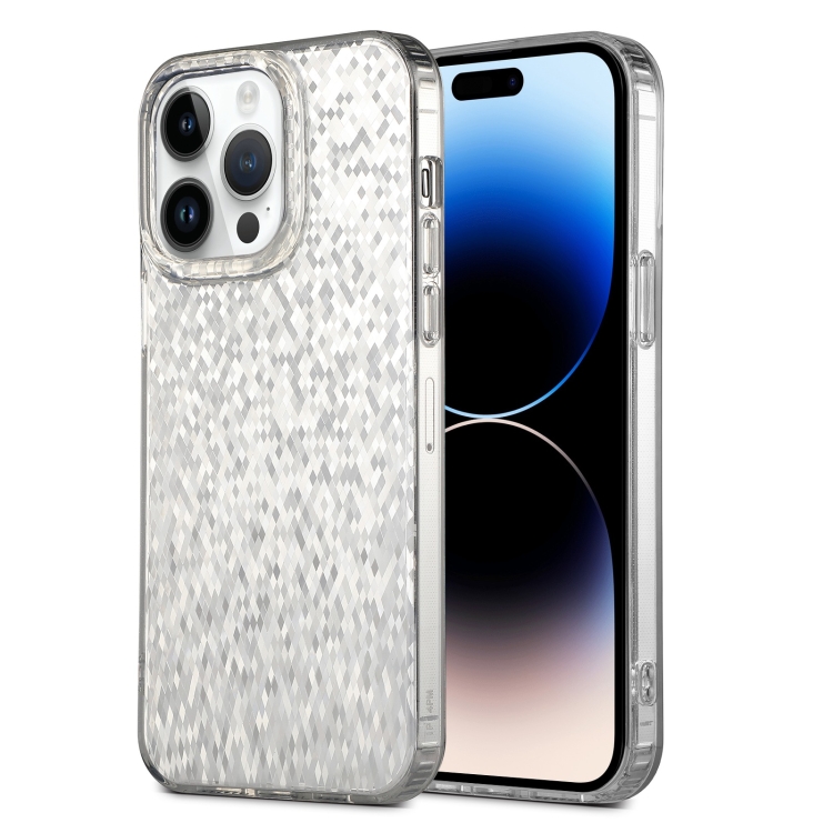 

For iPhone 14 Pro Max Dynamic Colorful Rhombus Diamond Series PC + TPU Phone Case(White)