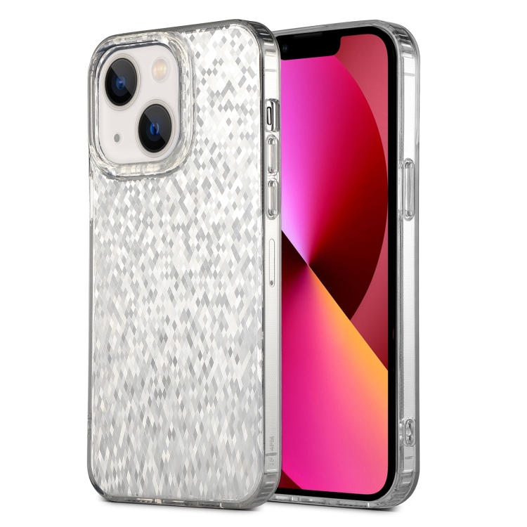 

For iPhone 13 Dynamic Colorful Rhombus Diamond Series PC + TPU Phone Case(White)