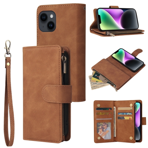 For iPhone 15 Multifunctional Multi-Card Wallet Phone Leather Case(Brown)