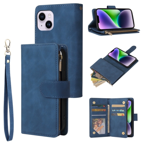 

For iPhone 15 Multifunctional Multi-Card Wallet Phone Leather Case(Blue)