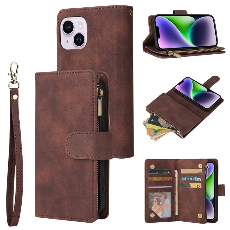 

For iPhone 15 Plus Multifunctional Multi-Card Wallet Phone Leather Case(Coffee)