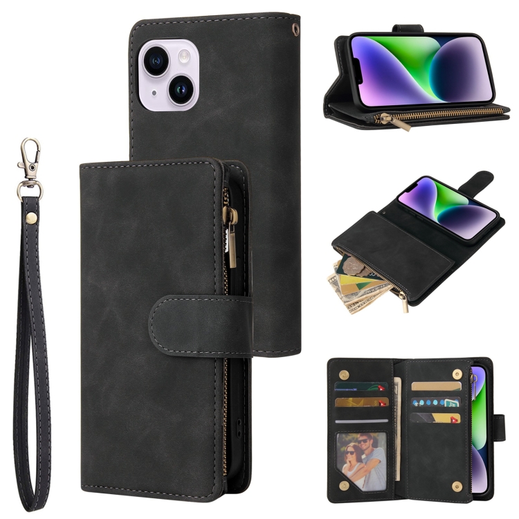 

For iPhone 15 Plus Multifunctional Multi-Card Wallet Phone Leather Case(Black)