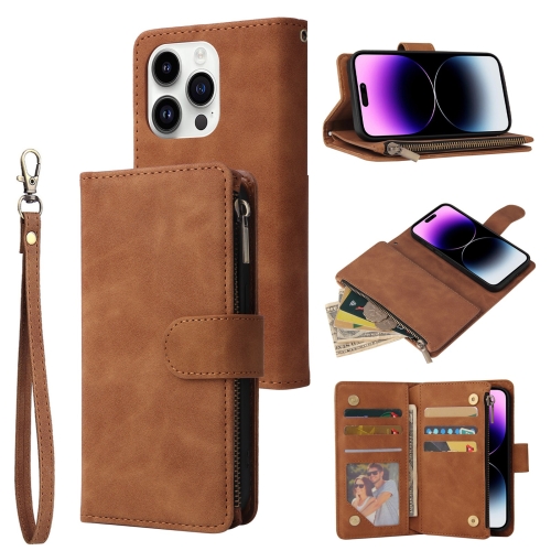 

For iPhone 15 Pro Multifunctional Multi-Card Wallet Phone Leather Case(Brown)