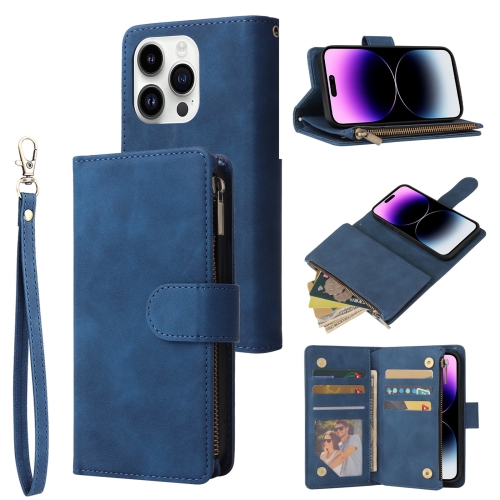 

For iPhone 15 Pro Multifunctional Multi-Card Wallet Phone Leather Case(Blue)