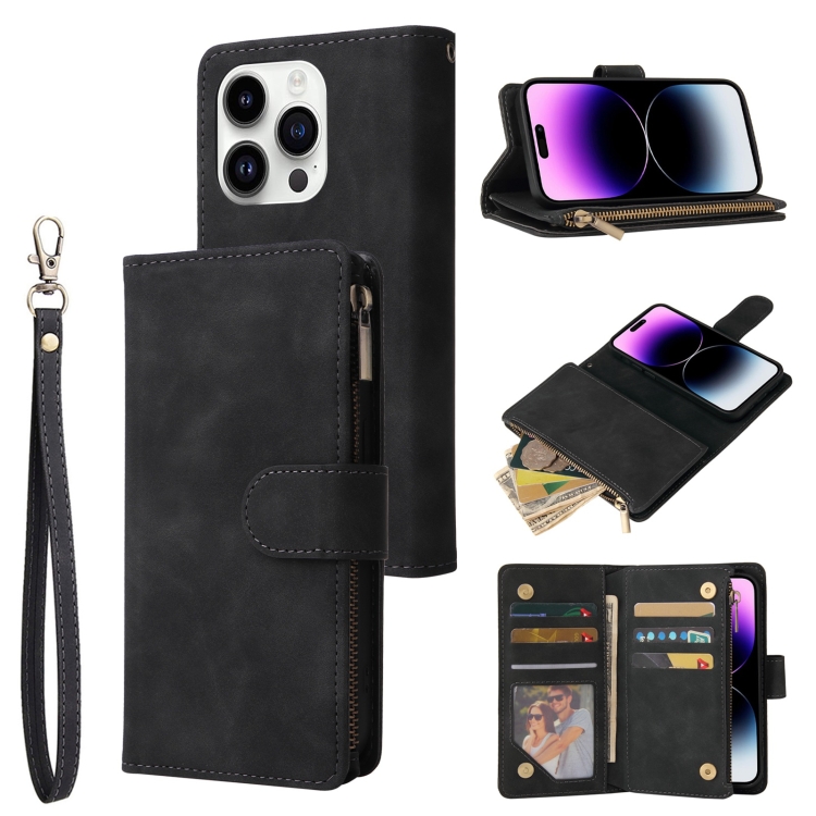 

For iPhone 15 Pro Multifunctional Multi-Card Wallet Phone Leather Case(Black)