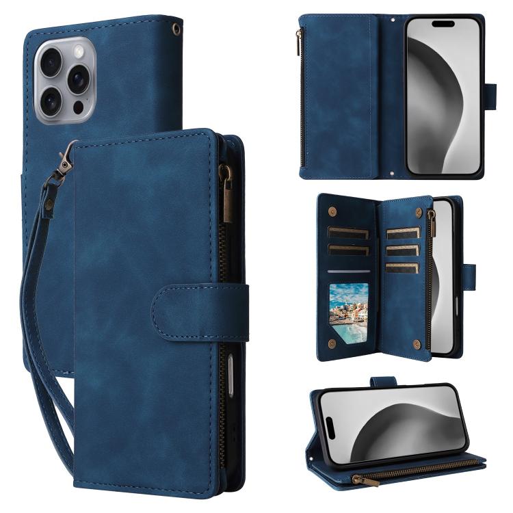 

For iPhone 16 Pro Max Multifunctional Multi-Card Wallet Phone Leather Case(Blue)