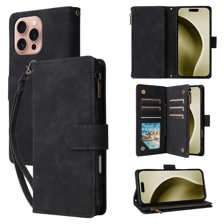 

For iPhone 16 Pro Multifunctional Multi-Card Wallet Phone Leather Case(Black)