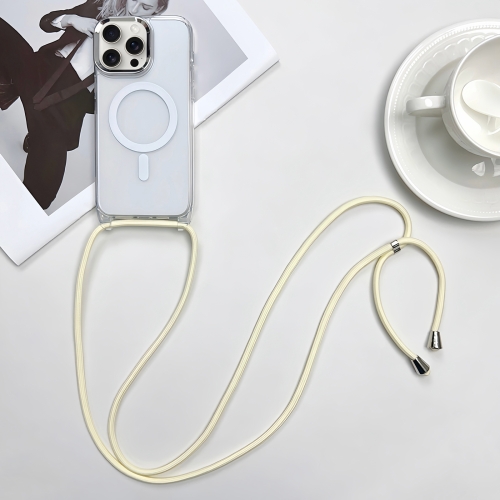 For iPhone 15 Pro MagSafe Magnetic PC + TPU Phone Case with Lanyard(Creamy White) high power 1w 3w 5w led lens 20mm pmma lens with bracket mirror 1030456090120 degree mirror collimating convex optical lens