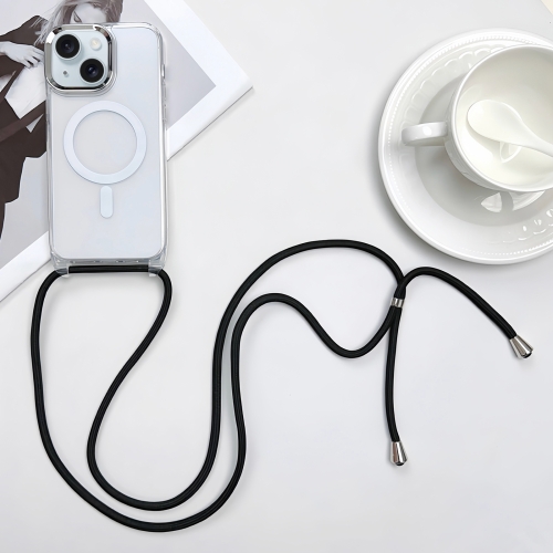 

For iPhone 15 Plus MagSafe Magnetic PC + TPU Phone Case with Lanyard(Black)