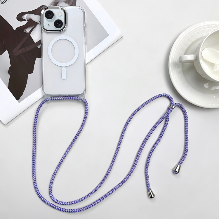 

For iPhone 15 MagSafe Magnetic PC + TPU Phone Case with Lanyard(Purple Blue Apricot)