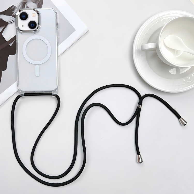 

For iPhone 14 Plus MagSafe Magnetic PC + TPU Phone Case with Lanyard(Black)