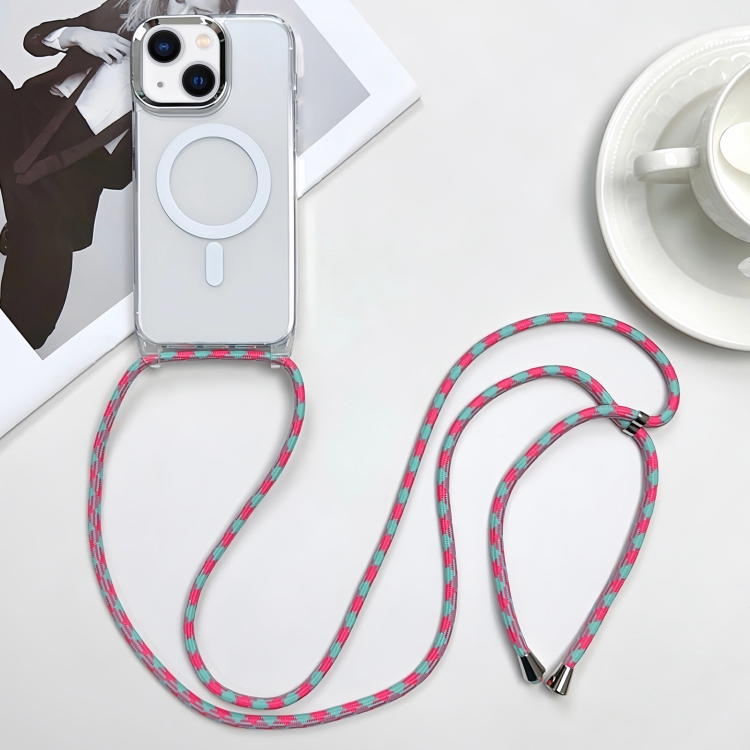 

For iPhone 14 MagSafe Magnetic PC + TPU Phone Case with Lanyard(Blueberry Houndstooth)