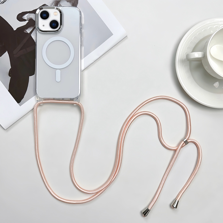 

For iPhone 14 MagSafe Magnetic PC + TPU Phone Case with Lanyard(Pink Gold)