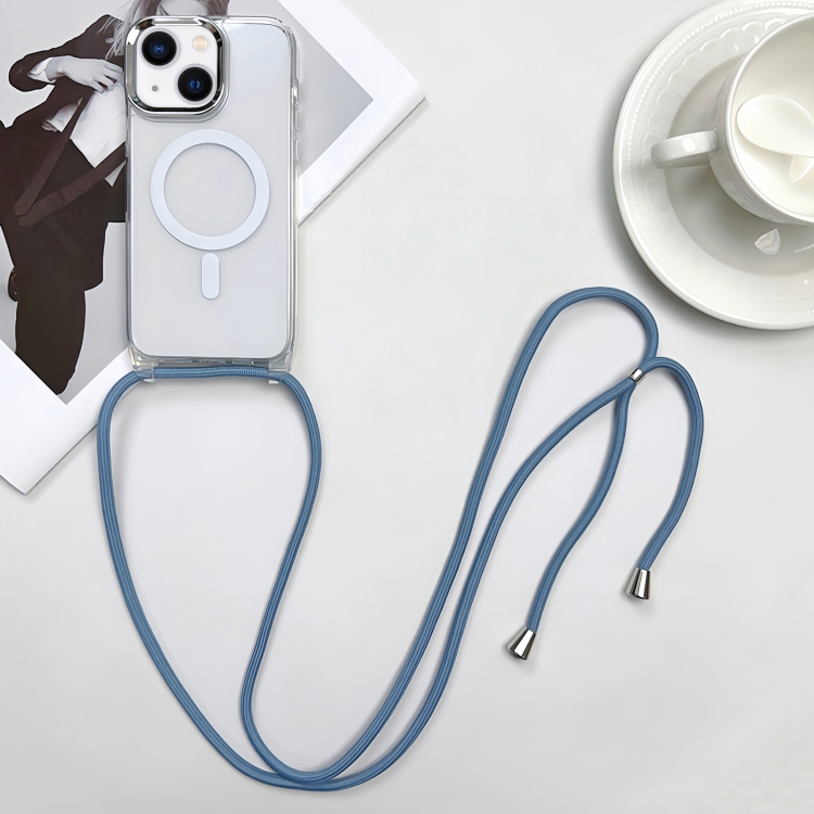 

For iPhone 14 MagSafe Magnetic PC + TPU Phone Case with Lanyard(Grey Blue)
