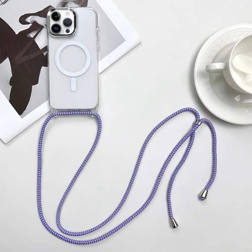 

For iPhone 14 Pro Max MagSafe Magnetic PC + TPU Phone Case with Lanyard(Purple Blue Apricot)