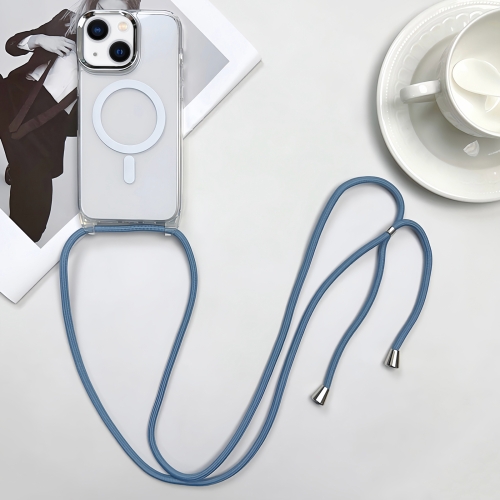 

For iPhone 13 MagSafe Magnetic PC + TPU Phone Case with Lanyard(Grey Blue)