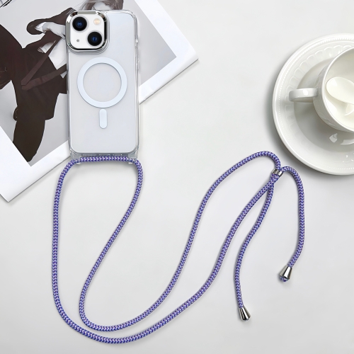 

For iPhone 13 MagSafe Magnetic PC + TPU Phone Case with Lanyard(Purple Blue Apricot)