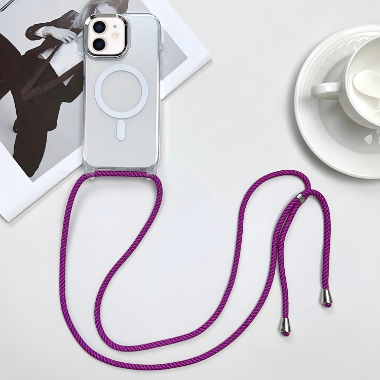 

For iPhone 12 MagSafe Magnetic PC + TPU Phone Case with Lanyard(Rose Purple)
