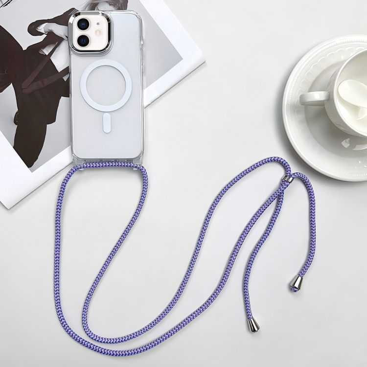 

For iPhone 12 MagSafe Magnetic PC + TPU Phone Case with Lanyard(Purple Blue Apricot)