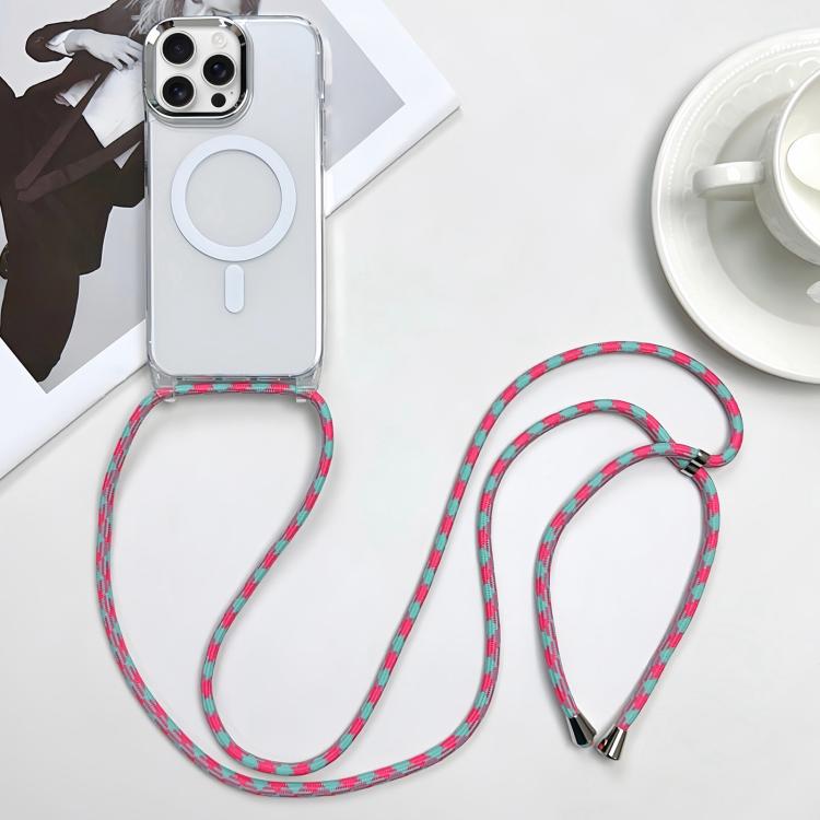 

For iPhone 16 Pro Max MagSafe Magnetic PC + TPU Phone Case with Lanyard(Blueberry Houndstooth)