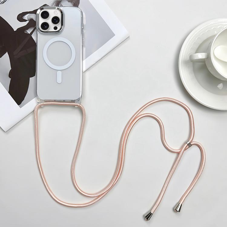 For iPhone 16 Pro Max MagSafe Magnetic PC + TPU Phone Case with Lanyard(Pink Gold)