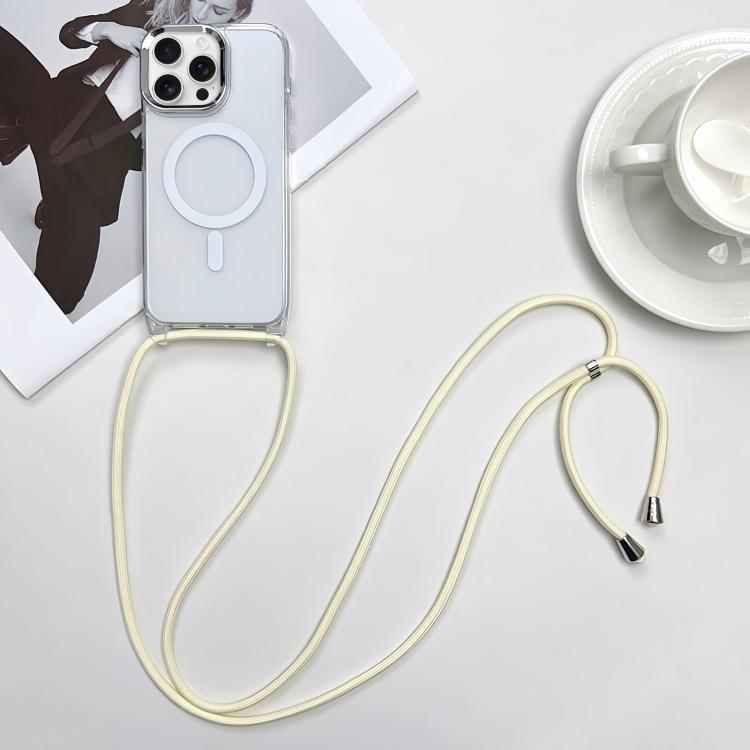 

For iPhone 16 Pro Max MagSafe Magnetic PC + TPU Phone Case with Lanyard(Creamy White)