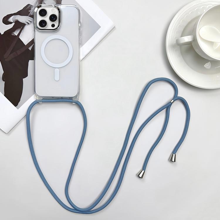 

For iPhone 16 Pro Max MagSafe Magnetic PC + TPU Phone Case with Lanyard(Grey Blue)