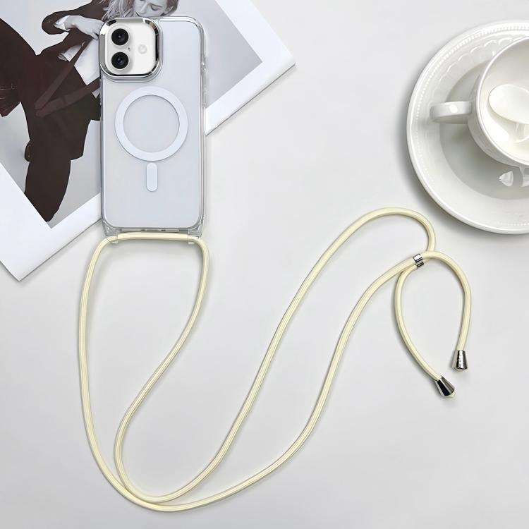 For iPhone 16 Plus MagSafe Magnetic PC + TPU Phone Case with Lanyard(Creamy White)