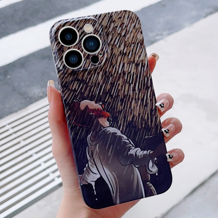 

For iPhone 15 Pro Precise Hole Oil Painting Pattern PC Phone Case(Rain)