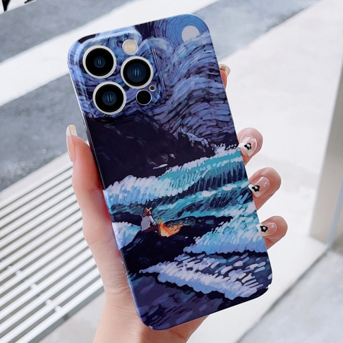 

For iPhone 15 Pro Precise Hole Oil Painting Pattern PC Phone Case(Sea Wave)