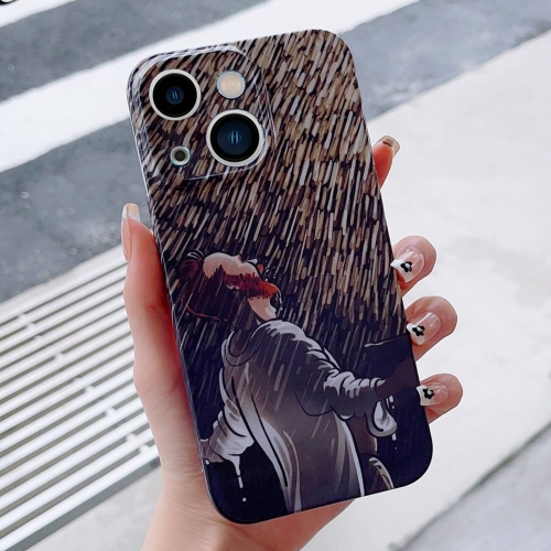 

For iPhone 15 Precise Hole Oil Painting Pattern PC Phone Case(Rain)